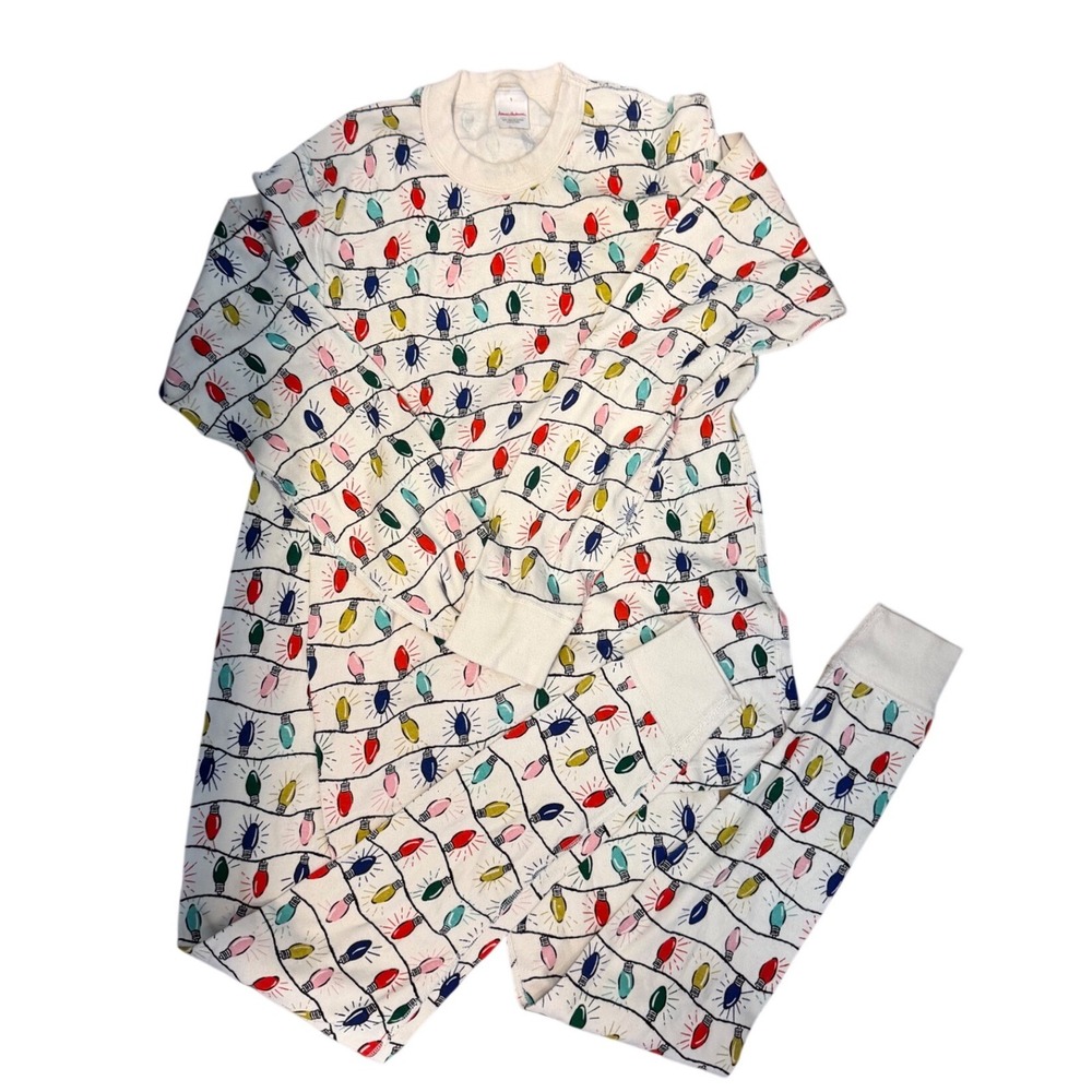 Hanna Andersson Women Small Christmas Lights Organic Cotton Pajama Set Cream